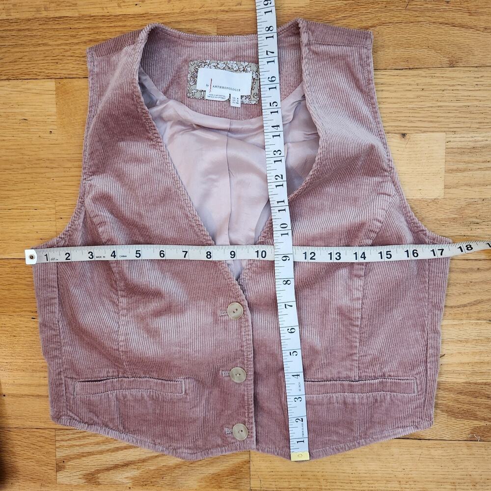 By Anthropologie Vest Sz 4 Womens Corduroy Maeve Pink Buttonup Crop Boho Casual - Picture 13 of 16